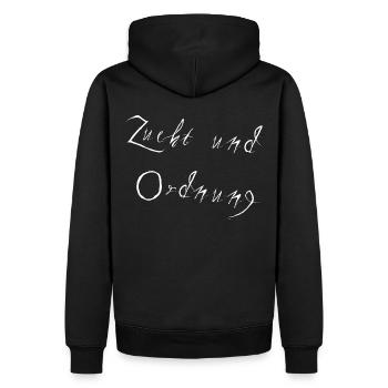 Zucht und Ordnung - Männer Premium Bio Hoodie - Schwarz - Hinten - Nico (187cm)