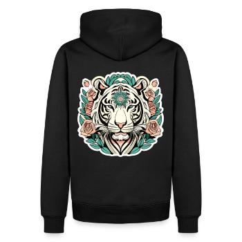 Tigre avec des fleurs de roses cadeau - Sweat à capuche Premium bio Homme - noir - Dos - Nico (187cm)