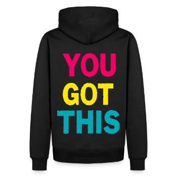 Vous l’avez compris - Citation de motivation audacieuse et colorée - Sweat à capuche Premium bio Homme - noir - Dos - Nico (187cm)