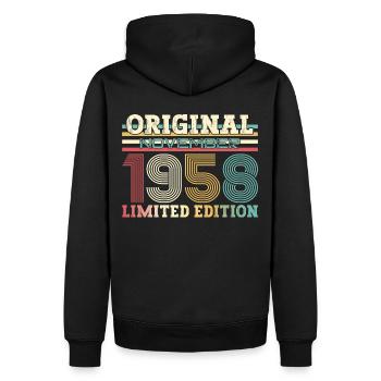 66e anniversaire Légende Novembre 1958 Volume 58 - Sweat à capuche Premium bio Homme - noir - Dos - Nico (187cm)