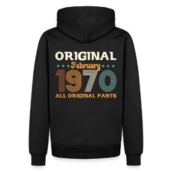 55ème anniversaire cadeau mari Original février 1970 - Sweat à capuche Premium bio Homme - noir - Dos - Nico (187cm)