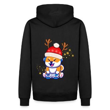 Shiba Ina mit Weihnachtsmütze - Männer Premium Bio Hoodie - Schwarz - Hinten - Nico (187cm)