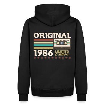 Cassette 39ème Anniversaire Février Millésime 1986 - Sweat à capuche Premium bio Homme - noir - Dos - Nico (187cm)