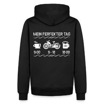SIMSON SR2 - Perfekter Tag - Ostalgie DDR Moped - Männer Premium Bio Hoodie - Schwarz - Hinten - Nico (187cm)