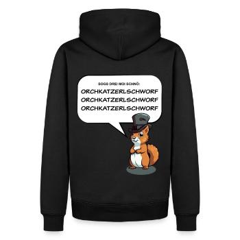 Zungenbrecher Oachkatzlschwoaf - Männer Premium Bio Hoodie - Schwarz - Hinten - Nico (187cm)