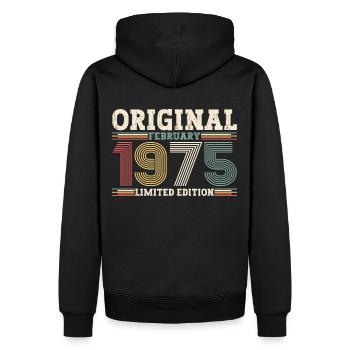 50th Birthday Gift Husband Original February 1975 - Men’s Premium Organic Hoodie - black - Back - Nico (187cm)