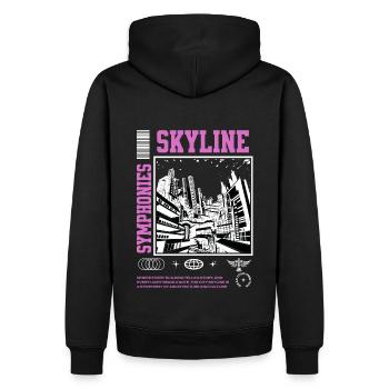 « Skyline Symphonies » Design streetwear - Sweat à capuche Premium bio Homme - noir - Dos - Nico (187cm)