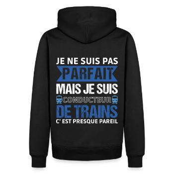 Je suis conducteur de train humour cheminot cadeau - Sweat à capuche Premium bio Homme - noir - Dos - Nico (187cm)