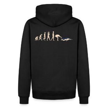 Evolution Schwimmen vom Affen zum Schwimmer - Männer Premium Bio Hoodie - Schwarz - Hinten - Nico (187cm)