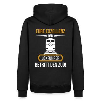 Lokführer shirt • Zug • Lokführer Geschenk - Männer Premium Bio Hoodie - Schwarz - Hinten - Nico (187cm)