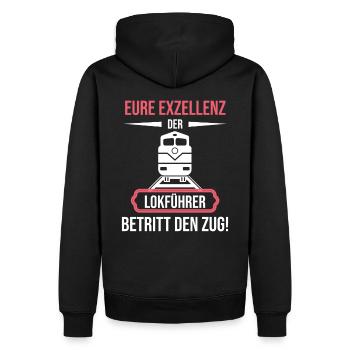 Lokführer shirt • Zug • Lokführer Geschenk - Männer Premium Bio Hoodie - Schwarz - Hinten - Nico (187cm)