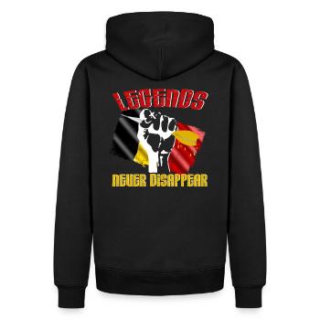 Legends never disappear Belgium with flag - Men’s Premium Organic Hoodie - black - Back - Nico (187cm)