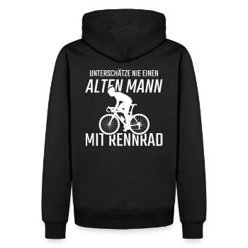 Alter Mann mit einem Rennrad - Männer Premium Bio Hoodie - Schwarz - Hinten - Nico (187cm)