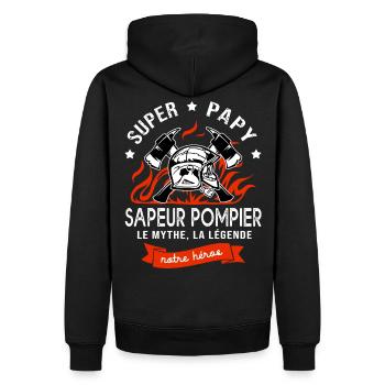 super papy sapeurs pompiers cadeau papi pompier - Sweat à capuche Premium bio Homme - noir - Dos - Nico (187cm)
