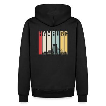 Hamburg Skyline Retro - Männer Premium Bio Hoodie - Schwarz - Hinten - Nico (187cm)