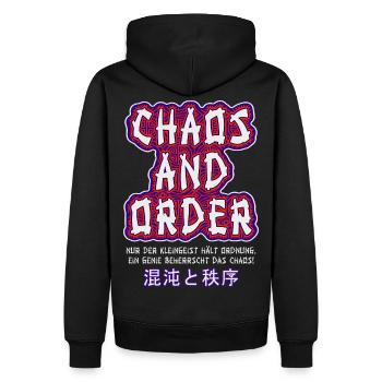 Chaos & Order / Chaos & Ordnung - Männer Premium Bio Hoodie - Schwarz - Hinten - Nico (187cm)