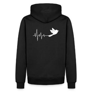 Weiße Taube Herzschlag - Männer Premium Bio Hoodie - Schwarz - Hinten - Nico (187cm)
