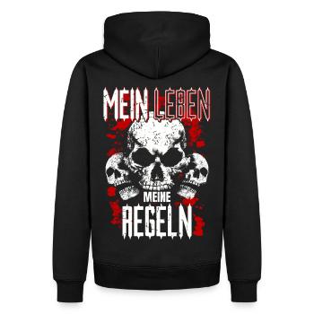 Mein Leben Meine Regeln - cooler Spruch - Männer Premium Bio Hoodie - Schwarz - Hinten - Nico (187cm)