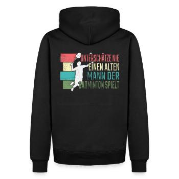 Badminton Alter Mann Badminton spielt - Männer Premium Bio Hoodie - Schwarz - Hinten - Nico (187cm)