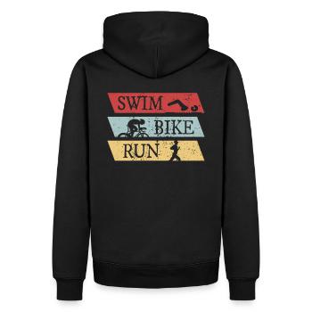 Swim Bike Run Triathlon - Männer Premium Bio Hoodie - Schwarz - Hinten - Nico (187cm)
