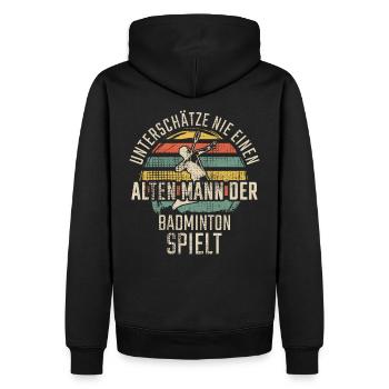 Badminton Alter Mann Badminton spielt - Männer Premium Bio Hoodie - Schwarz - Hinten - Nico (187cm)