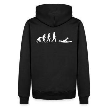 Surfen Evolution - Männer Premium Bio Hoodie - Schwarz - Hinten - Nico (187cm)