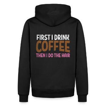 Coiffeur Café Coiffeur - Sweat à capuche Premium bio Homme - noir - Dos - Nico (187cm)
