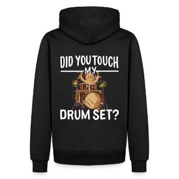 Schlagzeug Katze Spruch - Männer Premium Bio Hoodie - Schwarz - Hinten - Nico (187cm)