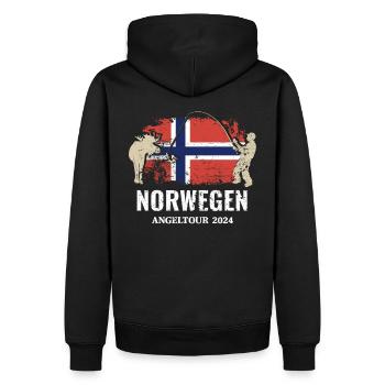 Norvège Pêche 2024 - Sweat à capuche Premium bio Homme - noir - Dos - Nico (187cm)