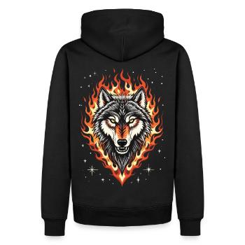 Wolf and Flames - Men’s Premium Organic Hoodie - black - Back - Nico (187cm)