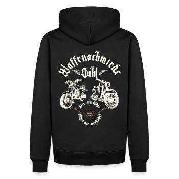 Simson - Waffenschmiede Suhl - Ostalgie - DDR - Männer Premium Bio Hoodie - Schwarz - Hinten - Nico (187cm)