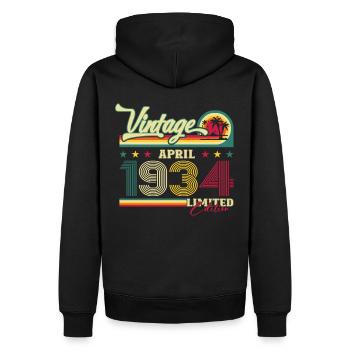 90e anniversaire mari avril Vintage 1934 Vintage - Sweat à capuche Premium bio Homme - noir - Dos - Nico (187cm)