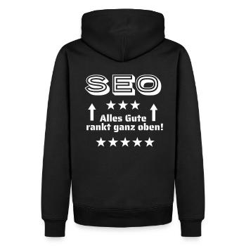 SEO Spruch Alles Gute rankt ganz oben - Männer Premium Bio Hoodie - Schwarz - Hinten - Nico (187cm)