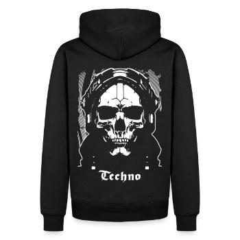 Techno - Men’s Premium Organic Hoodie - black - Back - Nico (187cm)