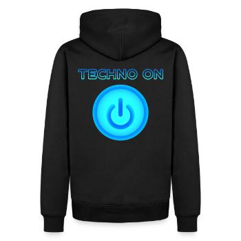 Techno auf | Die Kraft des Techno - Männer Premium Bio Hoodie - Schwarz - Hinten - Nico (187cm)