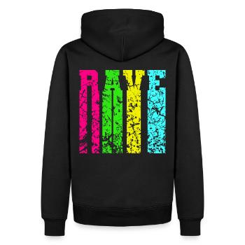 Rave - Men’s Premium Organic Hoodie - black - Back - Nico (187cm)