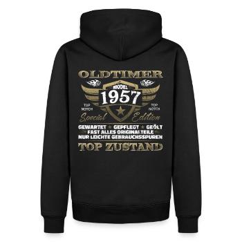 Oldtimer 1957 Baujahr – Vintage Retro Geburtstag - Männer Premium Bio Hoodie - Schwarz - Hinten - Nico (187cm)