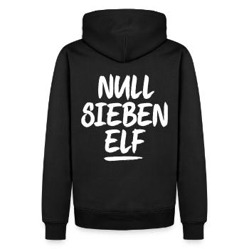 NULL SIEBEN ELF Pinselstrich - Männer Premium Bio Hoodie - Schwarz - Hinten - Nico (187cm)