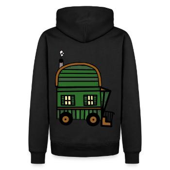 Bauwagen Haus Hütte Immobilie wohnen Öko - Männer Premium Bio Hoodie - Schwarz - Hinten - Nico (187cm)