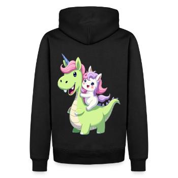 Niedlicher Einhorn-Reit-Dinosaurier – Kawaii Fantasy Art - Männer Premium Bio Hoodie - Schwarz - Hinten - Nico (187cm)