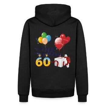 60e Joyeux anniversaire ballons bougies et cadeaux - Sweat à capuche Premium bio Homme - noir - Dos - Nico (187cm)