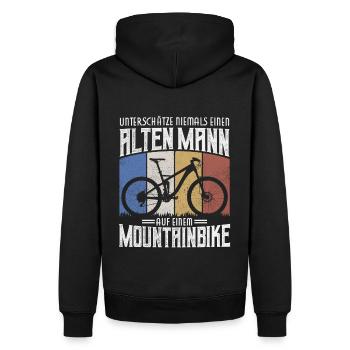 UNTERSCHÄTZE NIEMALS ALTEN MANN MOUNTAINBIKE MTB - Männer Premium Bio Hoodie - Schwarz - Hinten - Nico (187cm)