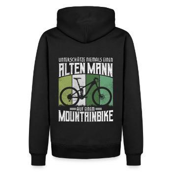 FULLY MTB HARDTAIL ALTER MANN MOUNTAINBIKE SPRUCH - Männer Premium Bio Hoodie - Schwarz - Hinten - Nico (187cm)