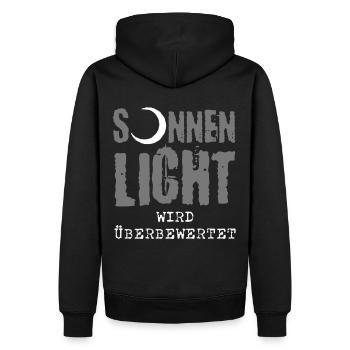 Sonnenlicht Nachtaktiv Gothic Dark Schwarz Spruch - Männer Premium Bio Hoodie - Schwarz - Hinten - Nico (187cm)