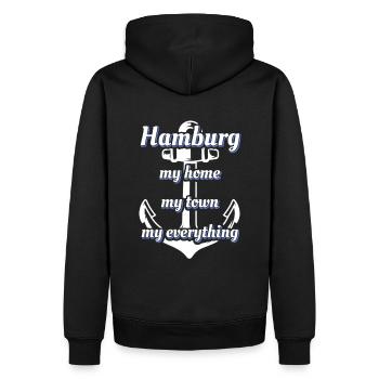 Hamburg Spruch Hansestadt Hamburg - Männer Premium Bio Hoodie - Schwarz - Hinten - Nico (187cm)
