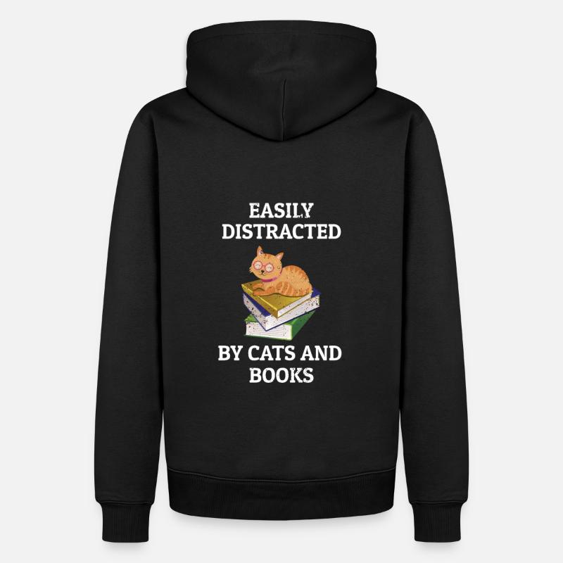 Bücher Bücherstapel Katze - Männer Premium Bio Hoodie - Schwarz