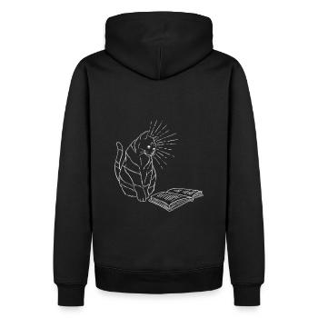 Katze und Bücher - Männer Premium Bio Hoodie - Schwarz - Hinten - Nico (187cm)