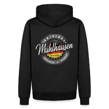 Allemagne d’origine Thuringe Mühlhausen - Sweat à capuche Premium bio Homme - noir - Dos - Nico (187cm)