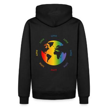 Regenbogen Weltkugel Love world - Männer Premium Bio Hoodie - Schwarz - Hinten - Nico (187cm)