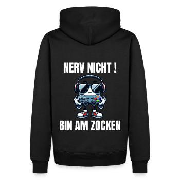 Lustiges Gaming Design Nerv nicht! Bin am Zocken - Männer Premium Bio Hoodie - Schwarz - Hinten - Nico (187cm)